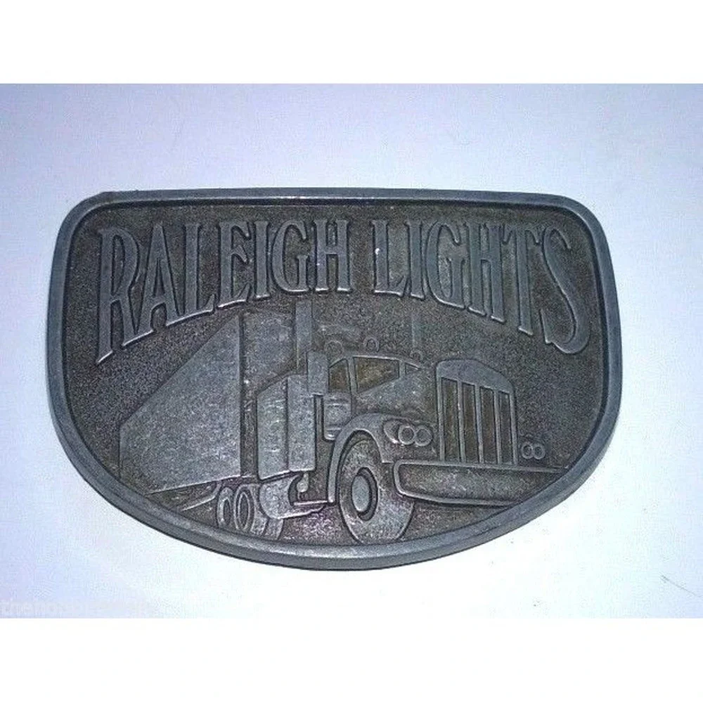 RALEIGH‎ LIGHTS Cigarette 18-Wheeler Semi-Truck Metal Vintage Belt Buckle